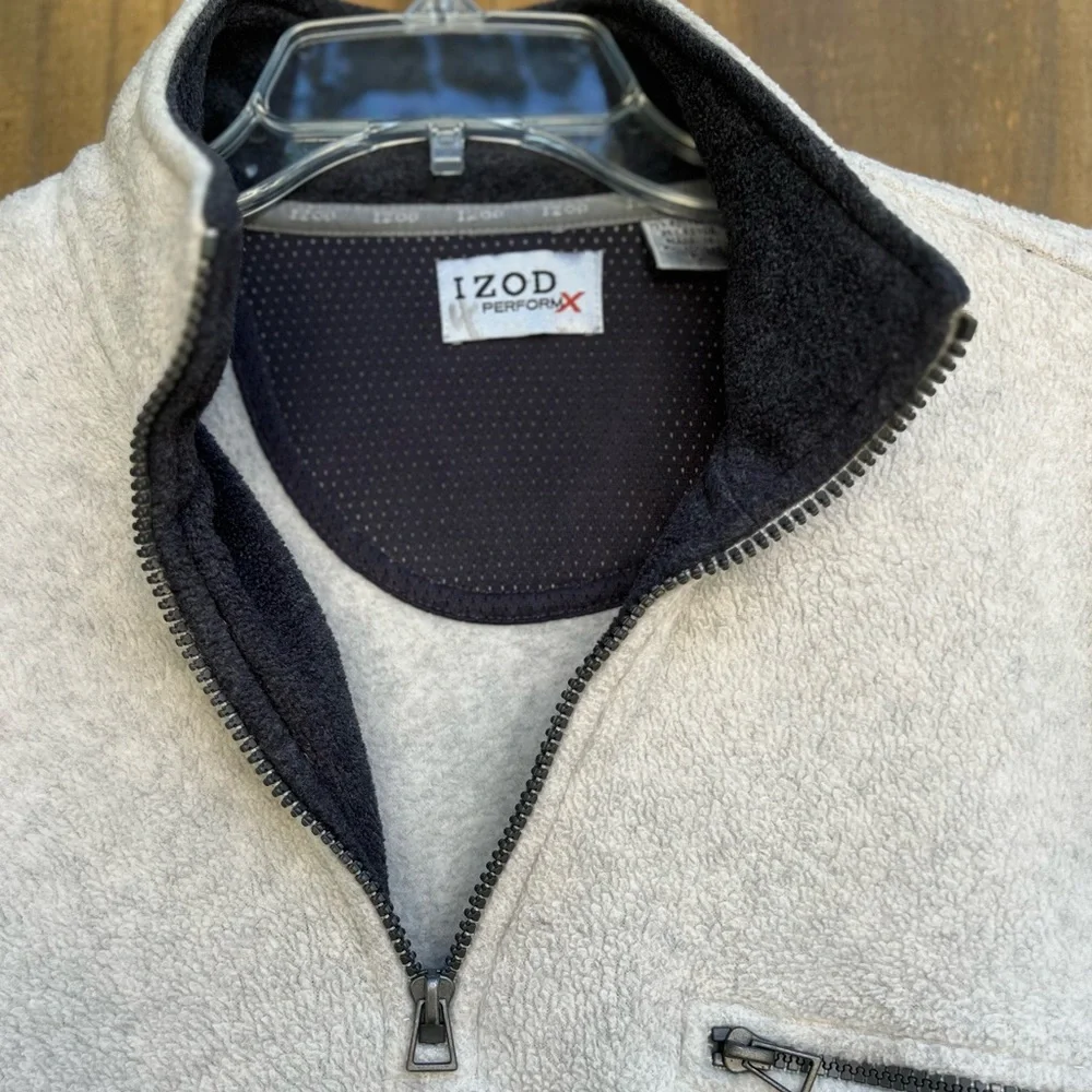 Izod Men's Performance X Light Gray Quarter Zip-Up/Drawcord Hem Sweater SZ M